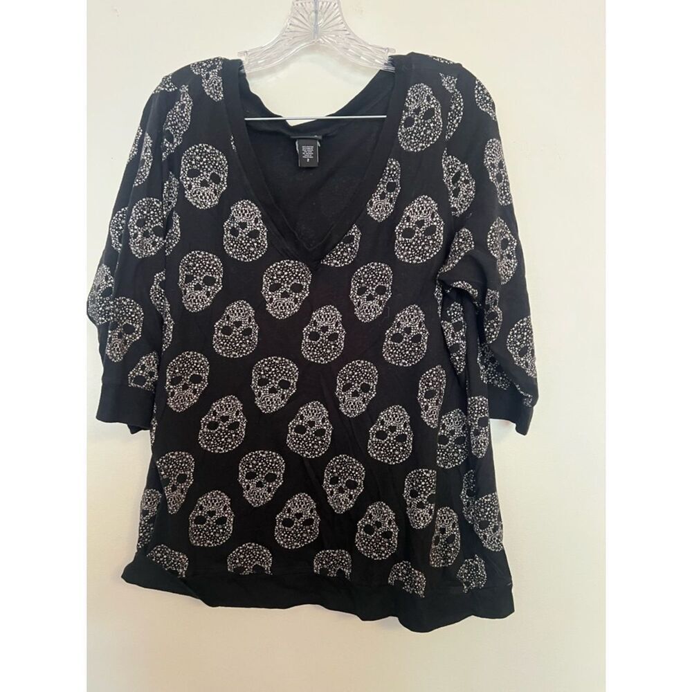torrid Black V-Neck Rhinestone Skull Sweatshirt